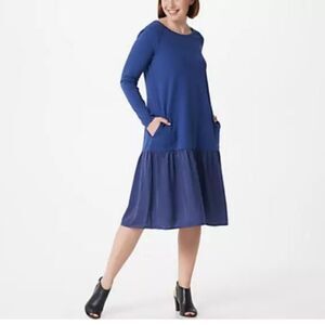 Logo by Lori Goldstein Womens Sz L French Terry Woven Hem Kinley Twilight Blue
